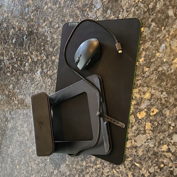 Razer wireless mouse, laptop stand, and large mousepad - Picture 1 of 7